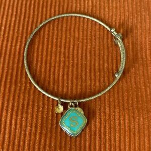 Letter Initial S Monogram Bracelet Gold Tone/Turquoise